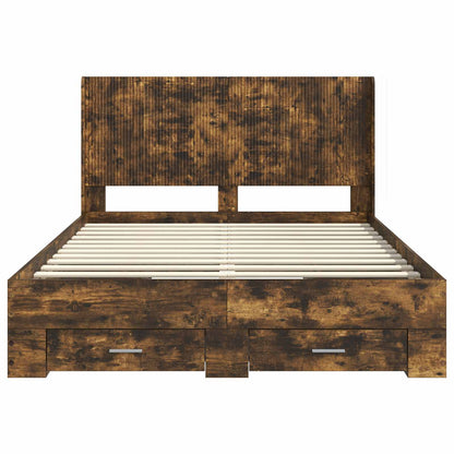 Bed Frame with Storage and Headboard Smoked Oak Engineered Wood