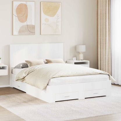 Bed Frame with Storage and Headboard White Engineered Wood