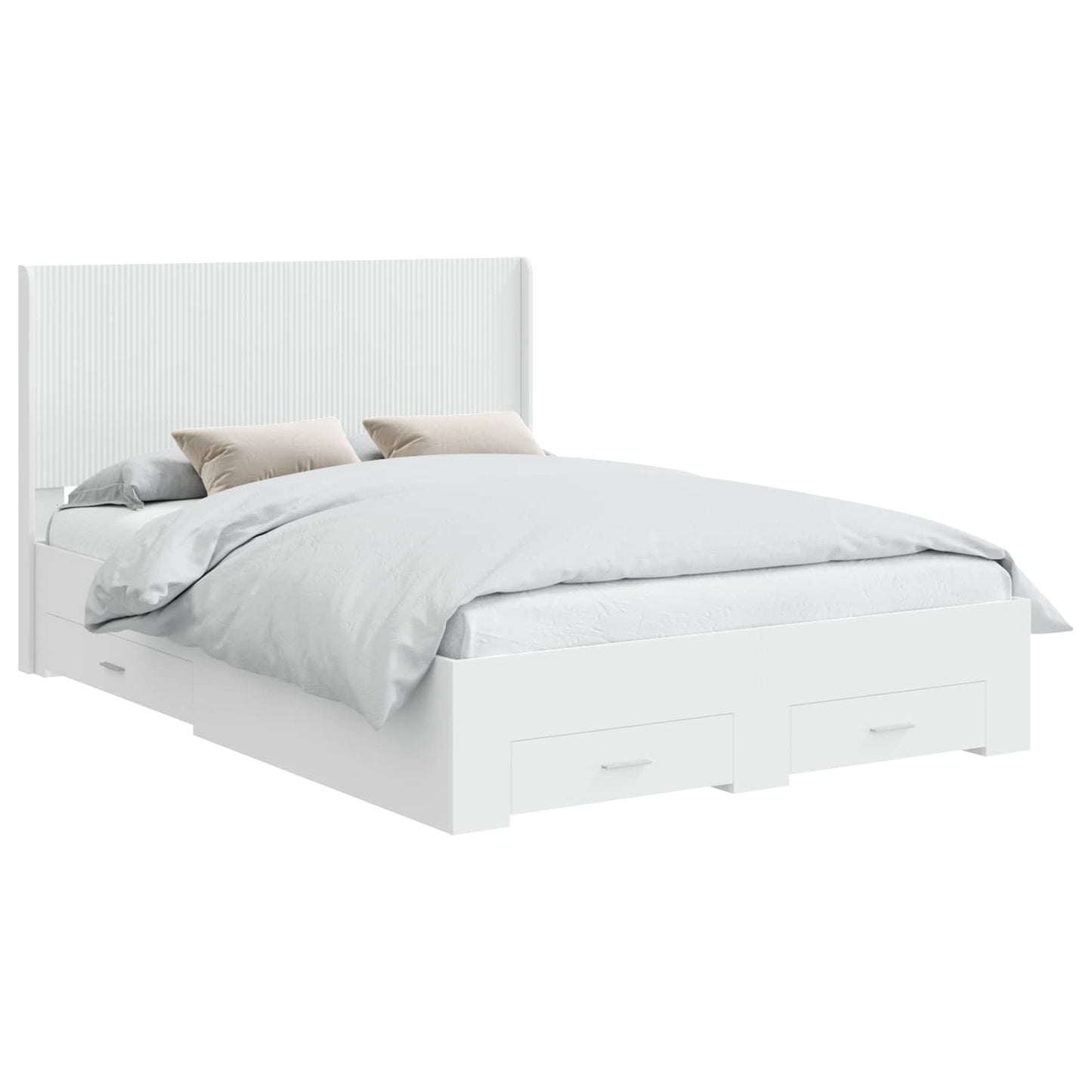 Bed Frame with Storage and Headboard White Engineered Wood
