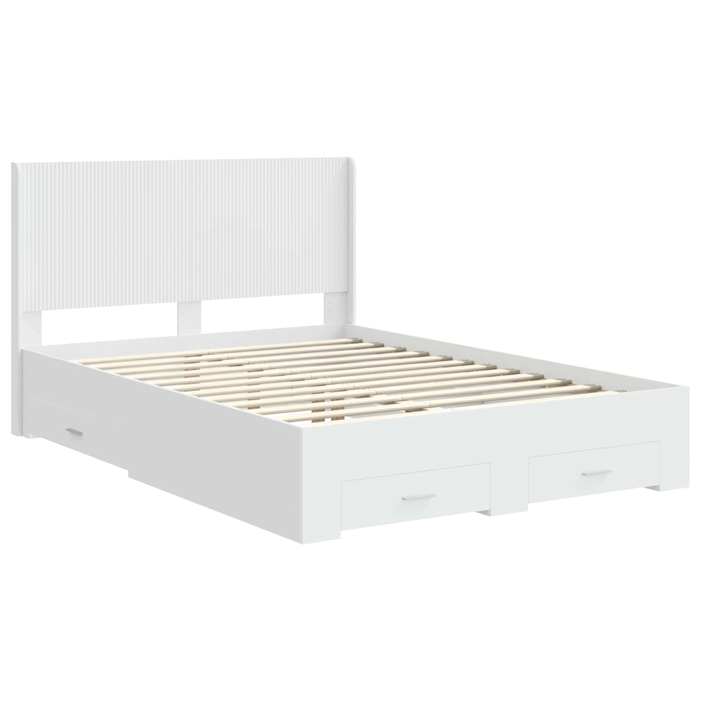 Bed Frame with Storage and Headboard White Engineered Wood