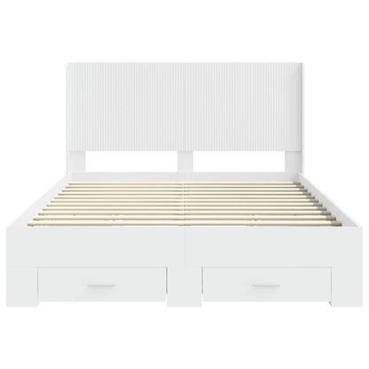 Bed Frame with Storage and Headboard White Engineered Wood