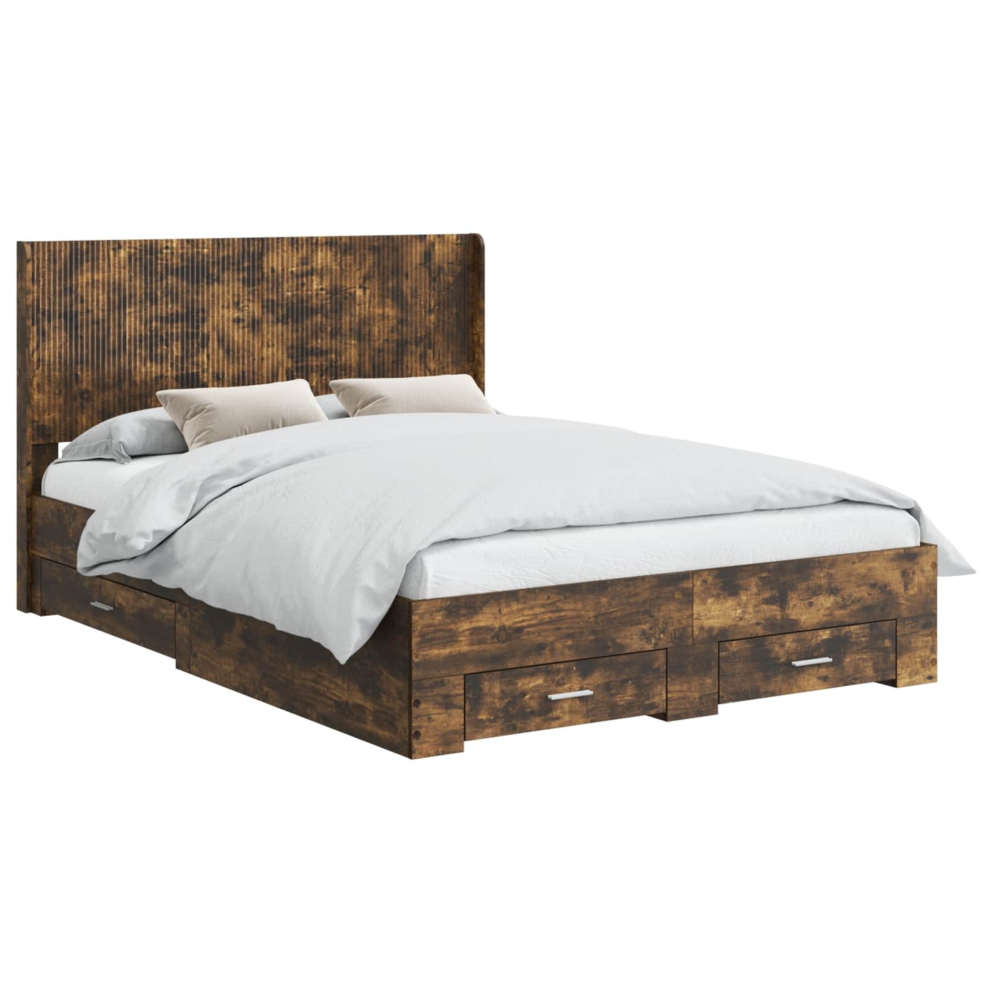Bed Frame with Storage and Headboard Smoked Oak Engineered Wood