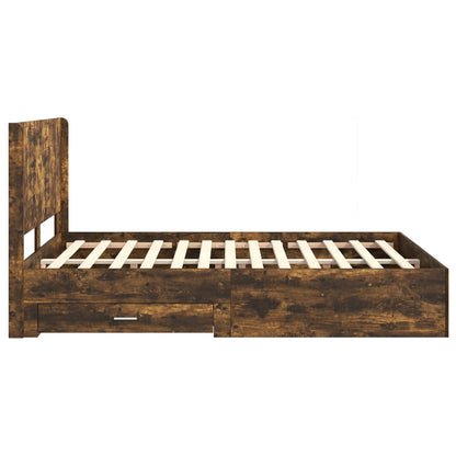 Bed Frame with Storage and Headboard Smoked Oak Engineered Wood