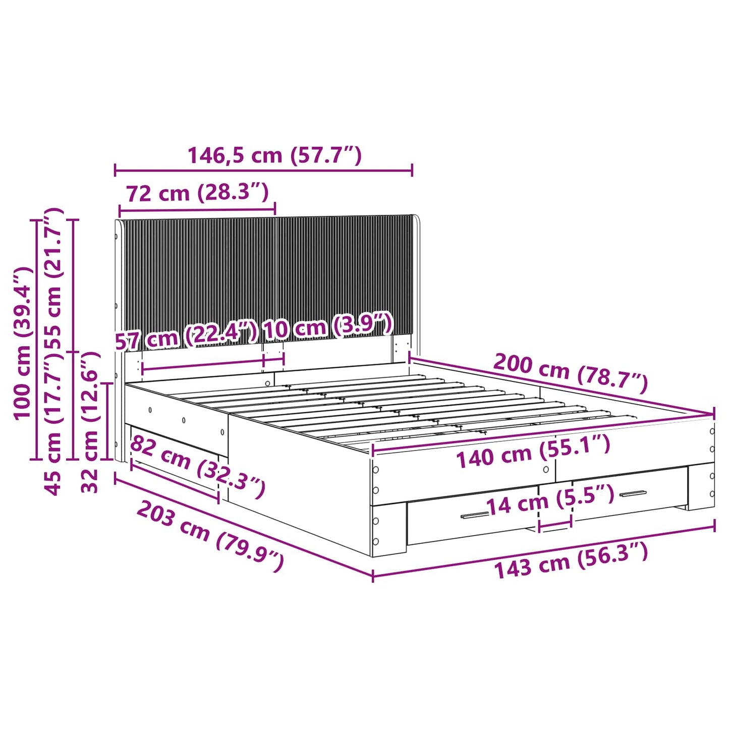 Bed Frame with Storage and Headboard Grey Sonoma