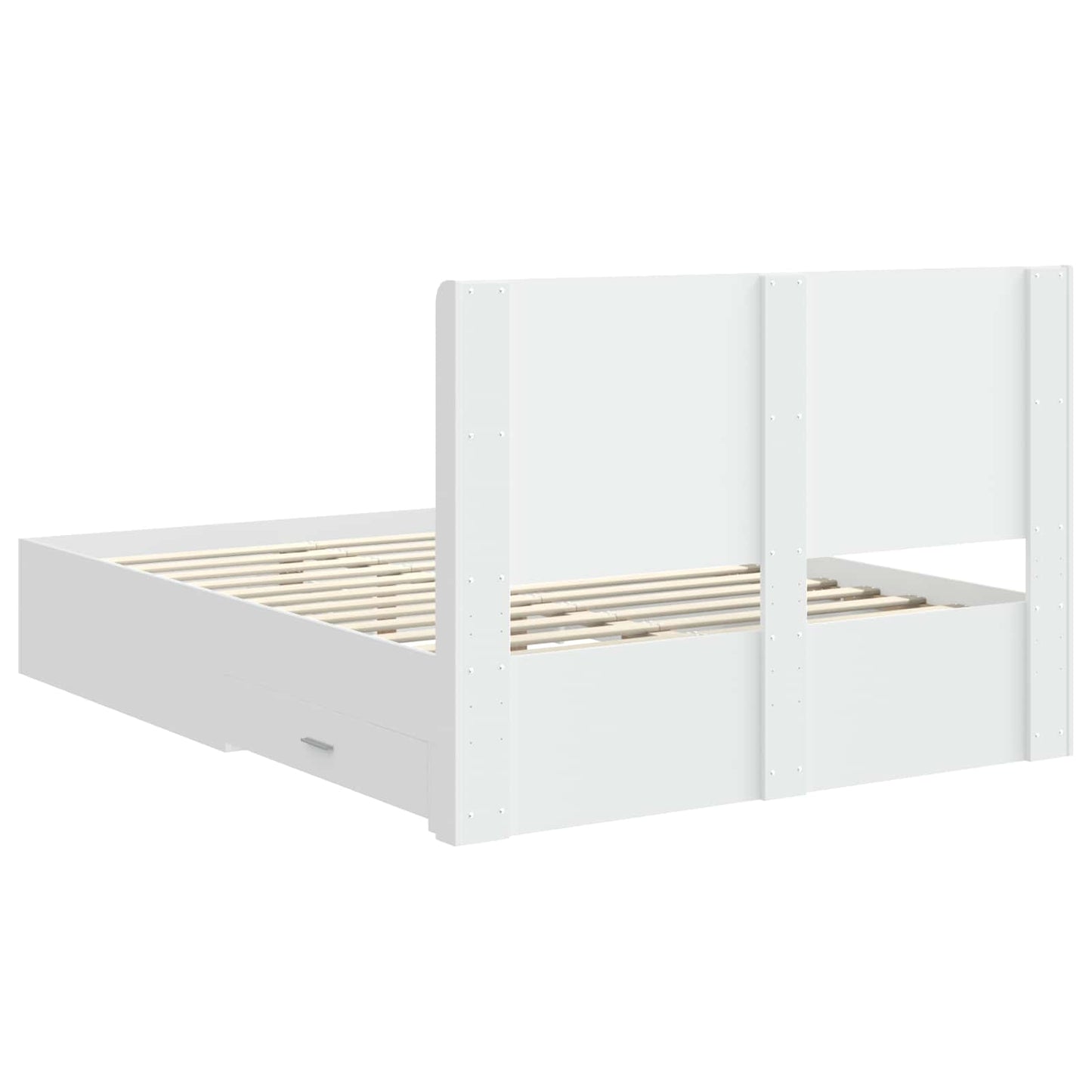 Bed Frame with Storage and Headboard White Engineered Wood