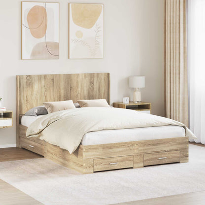 Bed Frame with Storage and Headboard Sonoma Oak Engineered Wood