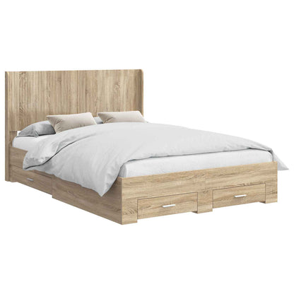 Bed Frame with Storage and Headboard Sonoma Oak Engineered Wood