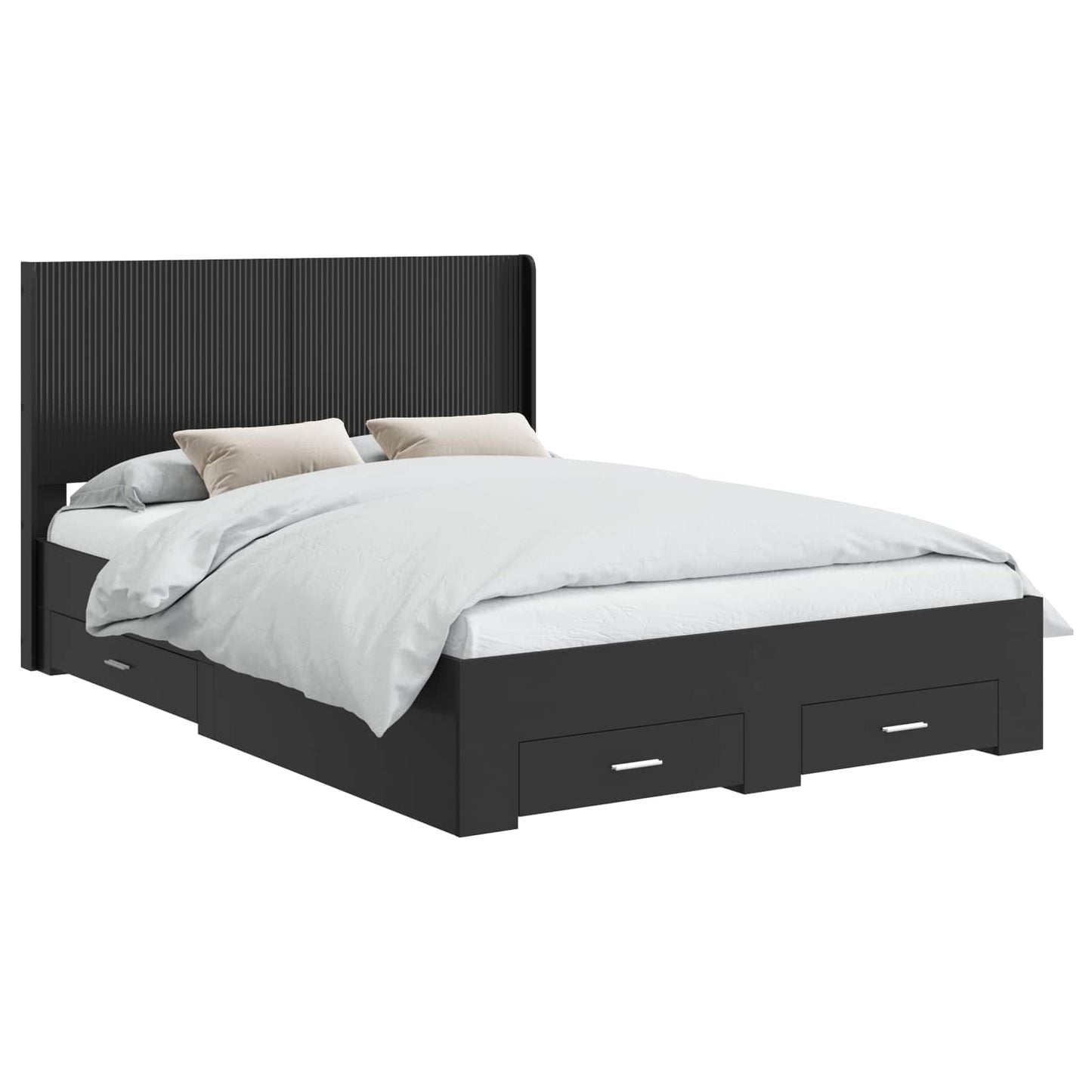 Bed Frame with Storage and Headboard Black 135 x 190 cm