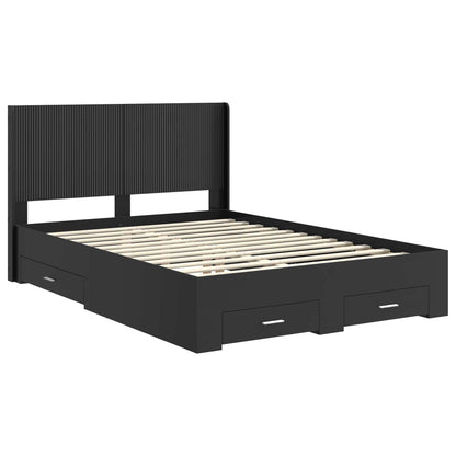 Bed Frame with Storage and Headboard Black 135 x 190 cm