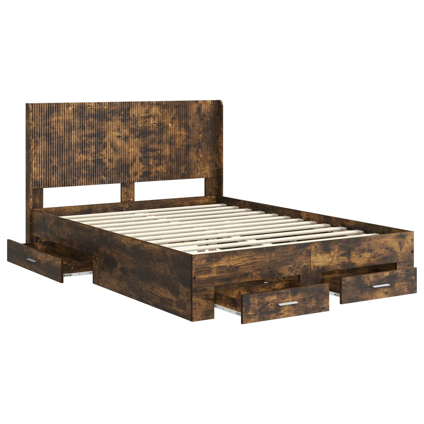 Bed Frame with Storage and Headboard Smoked Oak Engineered Wood