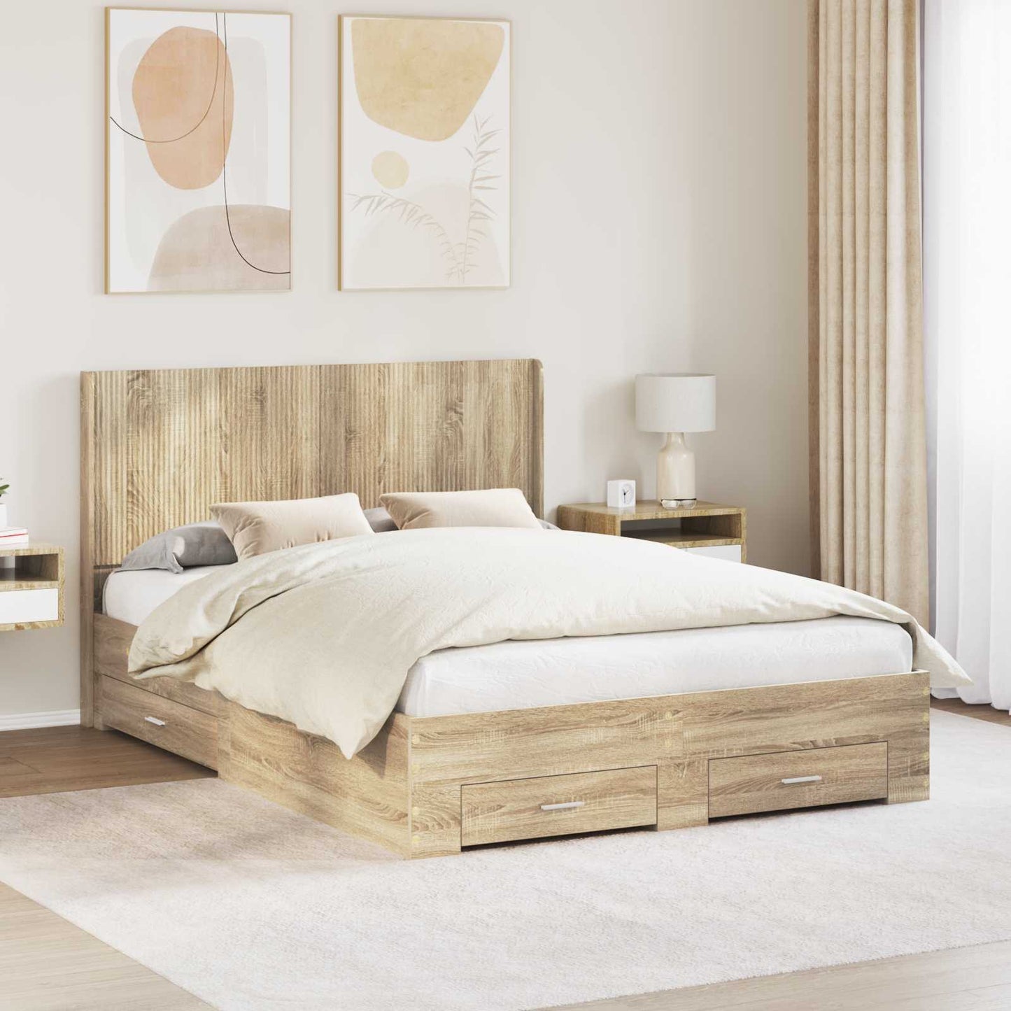 Bed Frame with Storage and Headboard Sonoma Oak Engineered Wood