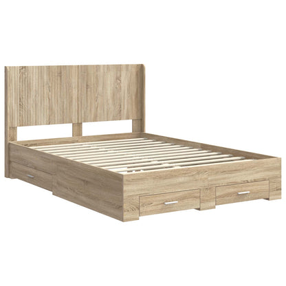 Bed Frame with Storage and Headboard Sonoma Oak Engineered Wood
