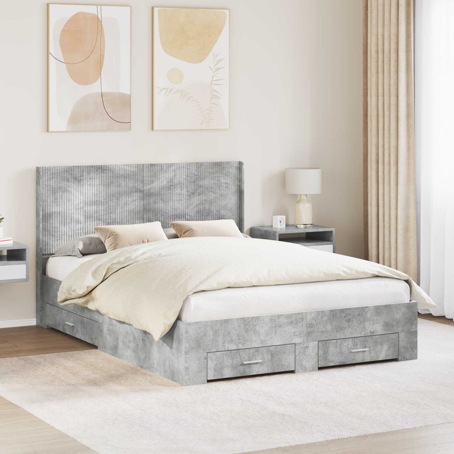 Bed Frame with Storage and Headboard Concrete Grey