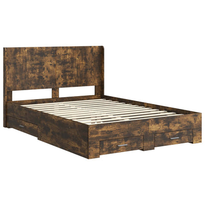 Bed Frame with Storage and Headboard Smoked Oak Engineered Wood