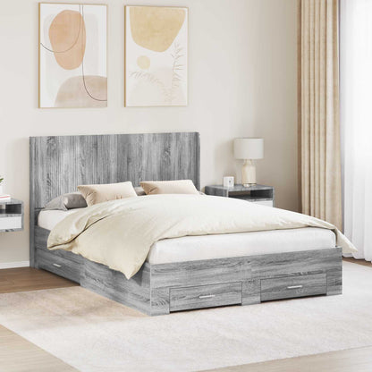 Bed Frame with Storage and Headboard Grey Sonoma