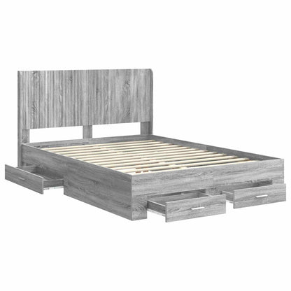 Bed Frame with Storage and Headboard Grey Sonoma