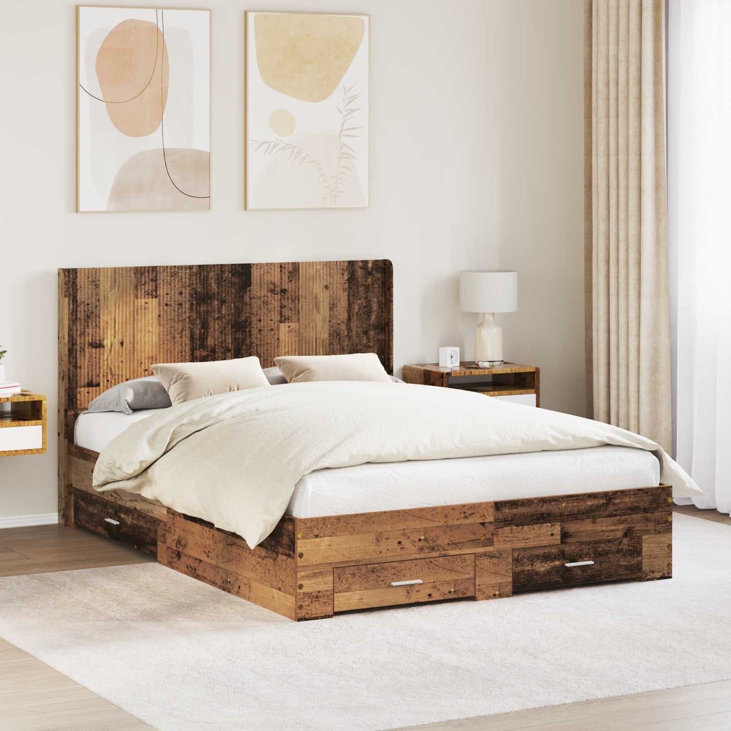 Bed Frame with Storage and Headboard Old wood Engineered Wood