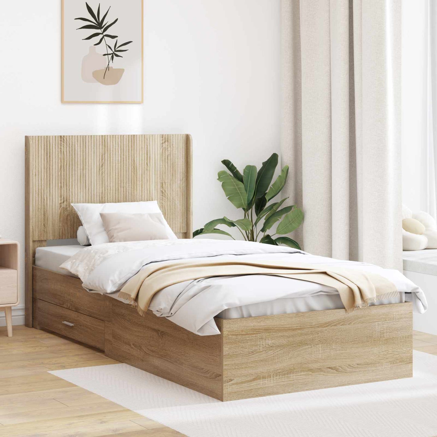 Bed Frame with Storage and Headboard Sonoma Oak 100 x 200 cm