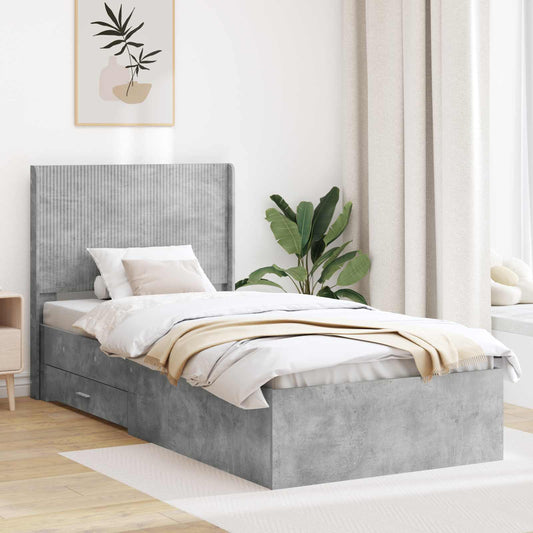 Bed Frame with Storage and Headboard Concrete Grey 100 x 200 cm