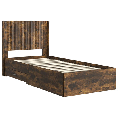 Bed Frame with Storage and Headboard Smoked Oak 100 x 200 cm