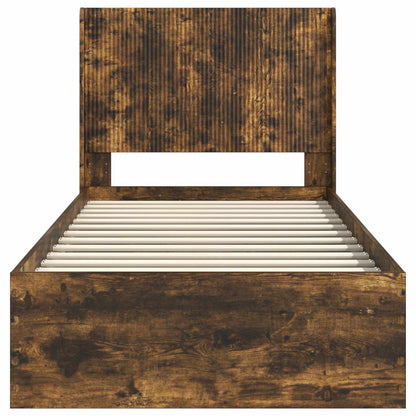 Bed Frame with Storage and Headboard Smoked Oak 100 x 200 cm