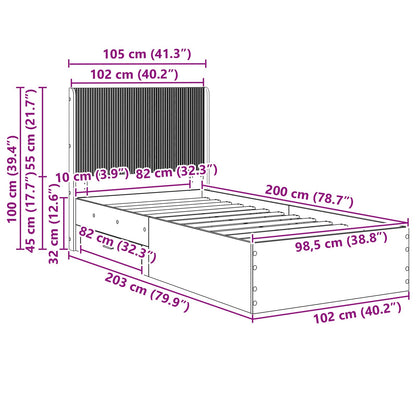 Bed Frame with Storage and Headboard Grey Sonoma 100 x 200 cm