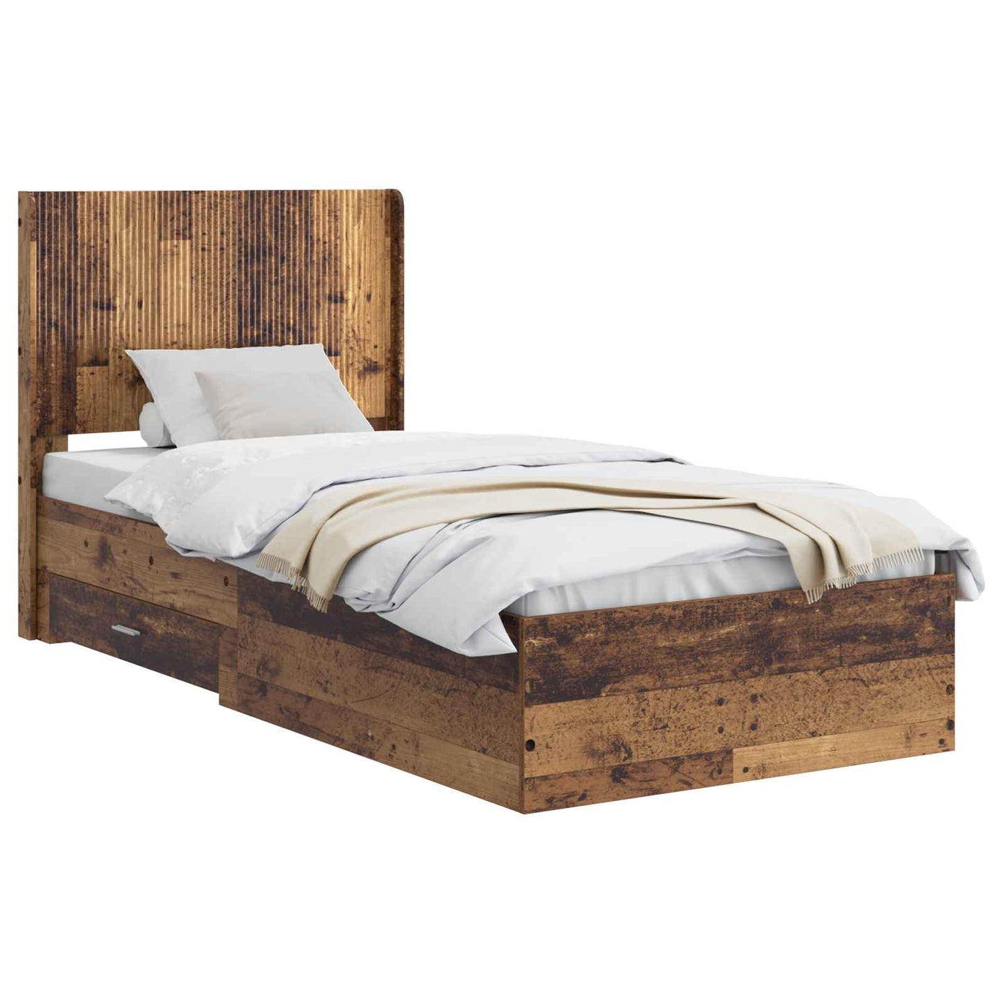 Bed Frame with Storage and Headboard Old Wood 100 x 200 cm