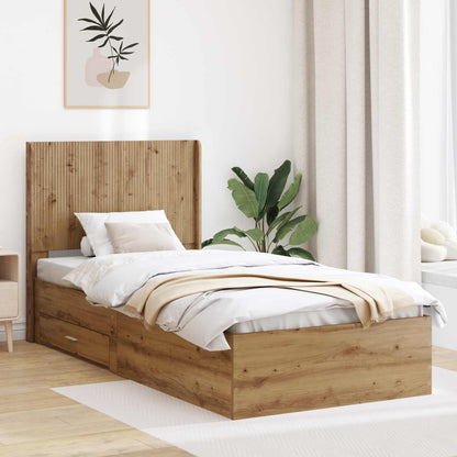 Bed Frame with Storage and Headboard Artisan Oak 100 x 200 cm