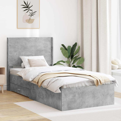 Bed Frame with Storage and Headboard Concrete Grey 90 x 200 cm