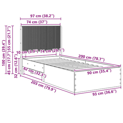 Bed Frame with Storage and Headboard Concrete Grey 90 x 200 cm