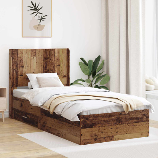 Bed Frame with Storage and Headboard Old Wood 90 x 200 cm