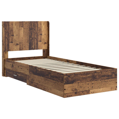 Bed Frame with Storage and Headboard Old Wood 90 x 200 cm