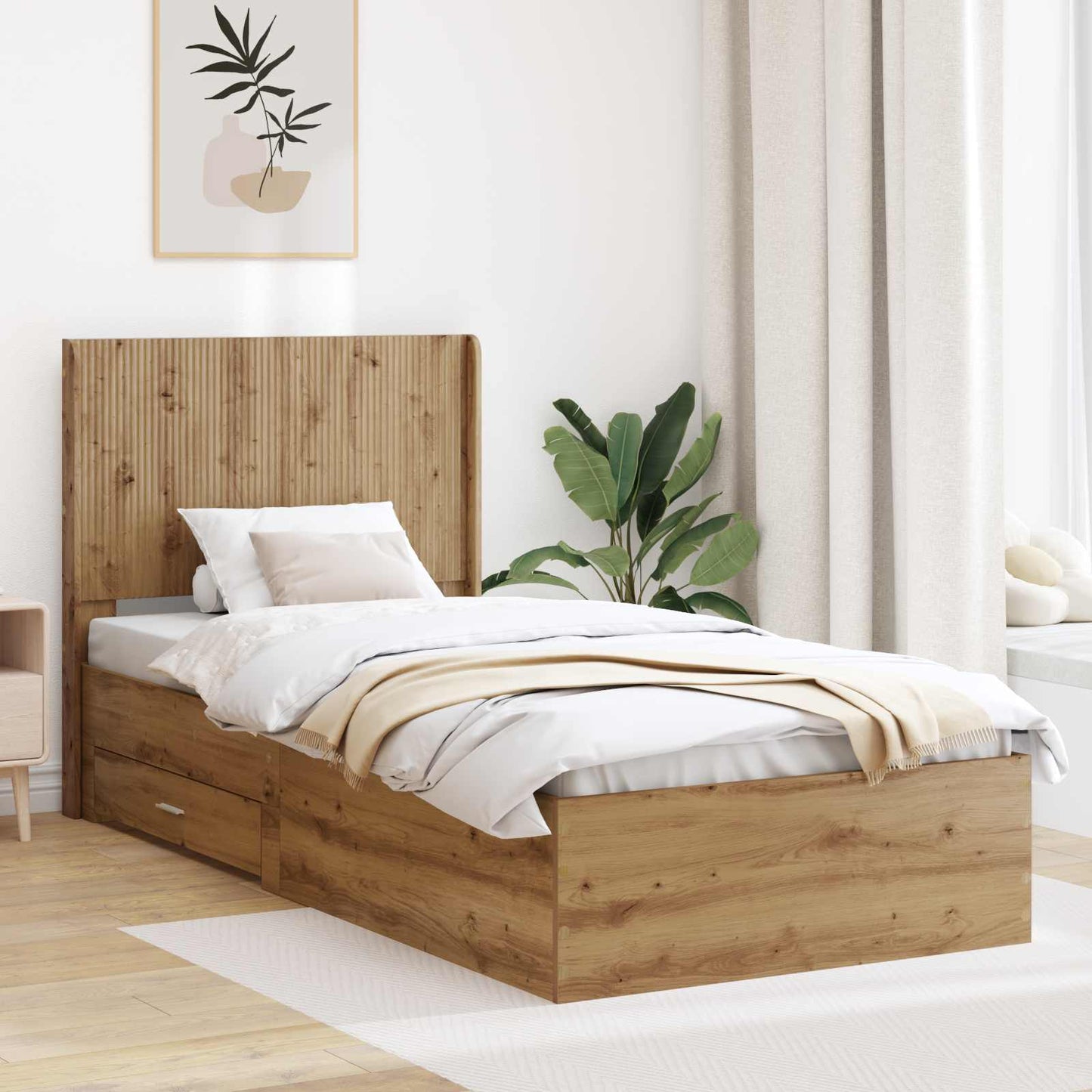 Bed Frame with Storage and Headboard Artisan Oak