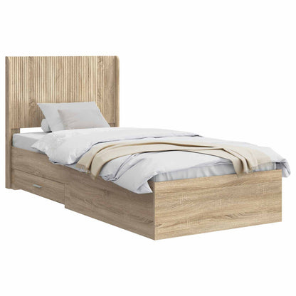 Bed Frame with Storage and Headboard Sonoma Oak Engineered Wood
