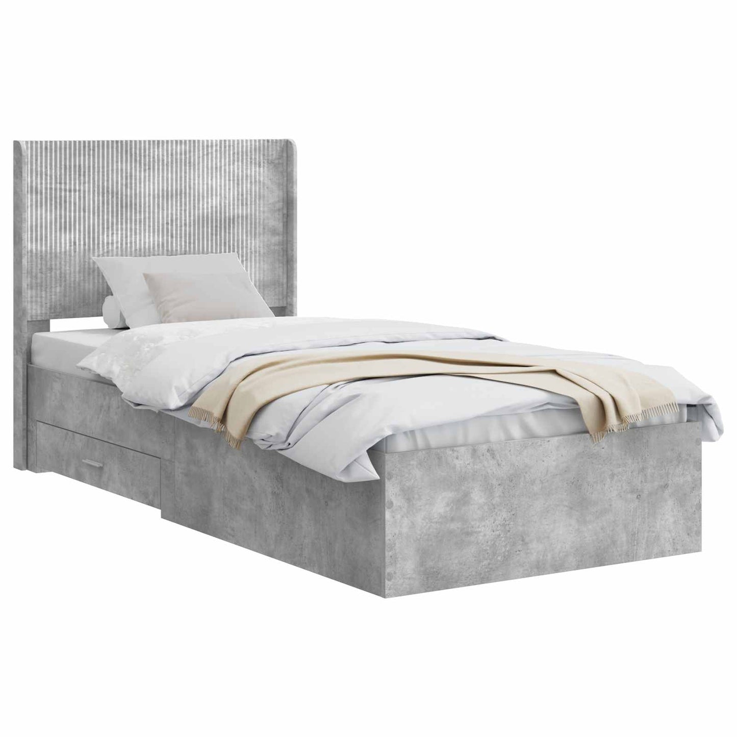Bed Frame with Storage and Headboard Concrete Grey 90 x 190 cm
