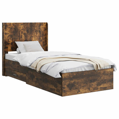 Bed Frame with Storage and Headboard Smoked Oak 90 x 190 cm