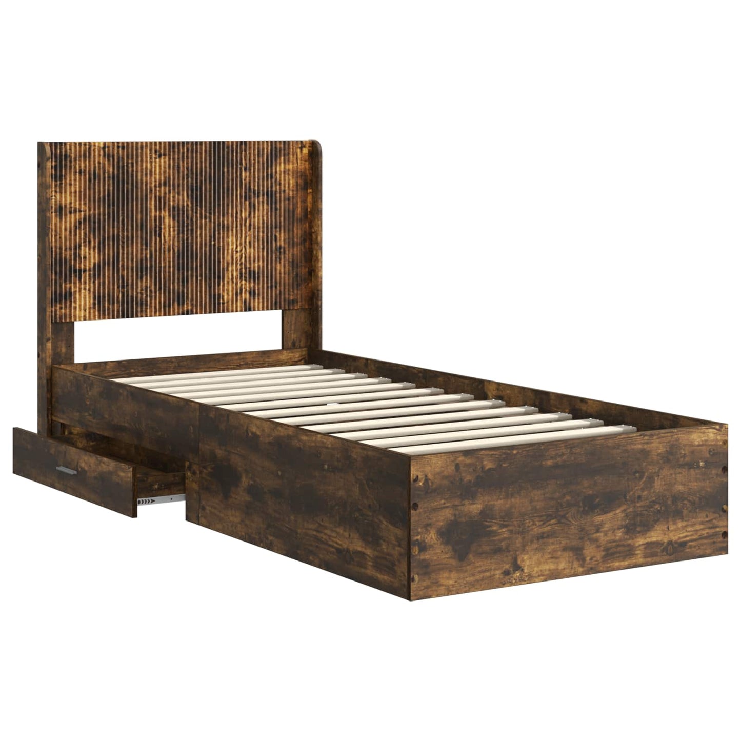 Bed Frame with Storage and Headboard Smoked Oak 90 x 190 cm