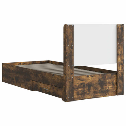 Bed Frame with Storage and Headboard Smoked Oak 90 x 190 cm