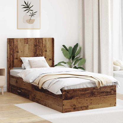 Bed Frame with Storage and Headboard Old Wood 90 x 190 cm