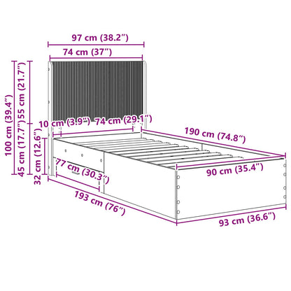 Bed Frame with Storage and Headboard Old Wood 90 x 190 cm