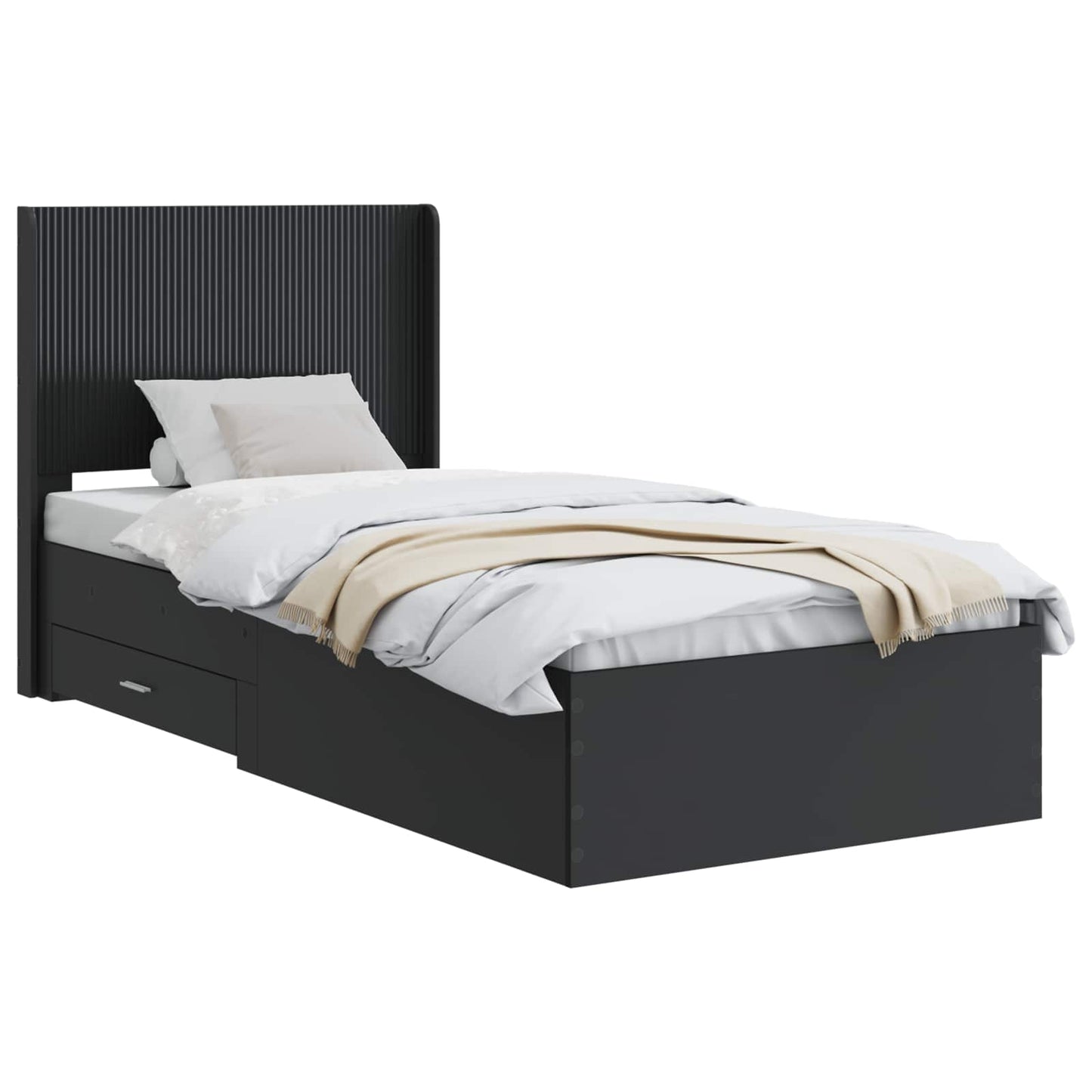 Bed Frame with Storage and Headboard Black 75 x 190 cm