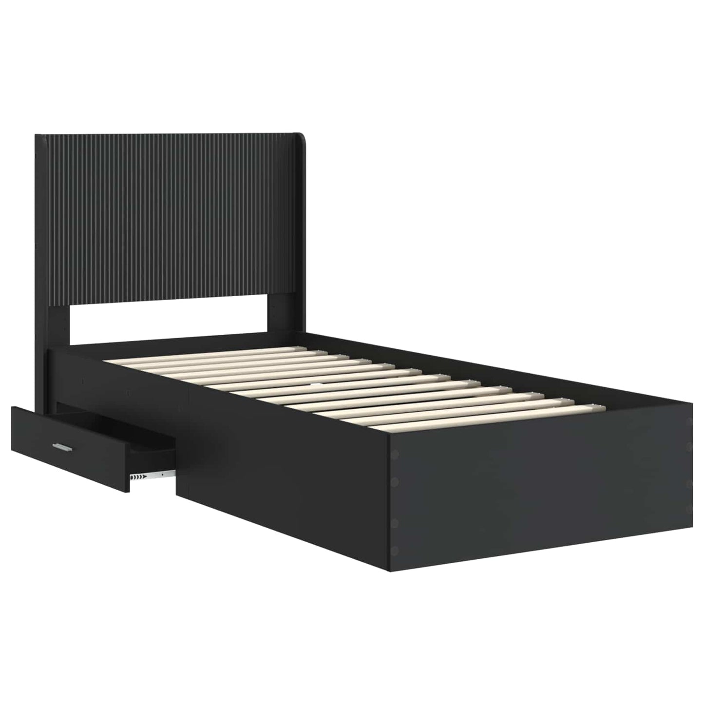 Bed Frame with Storage and Headboard Black 75 x 190 cm