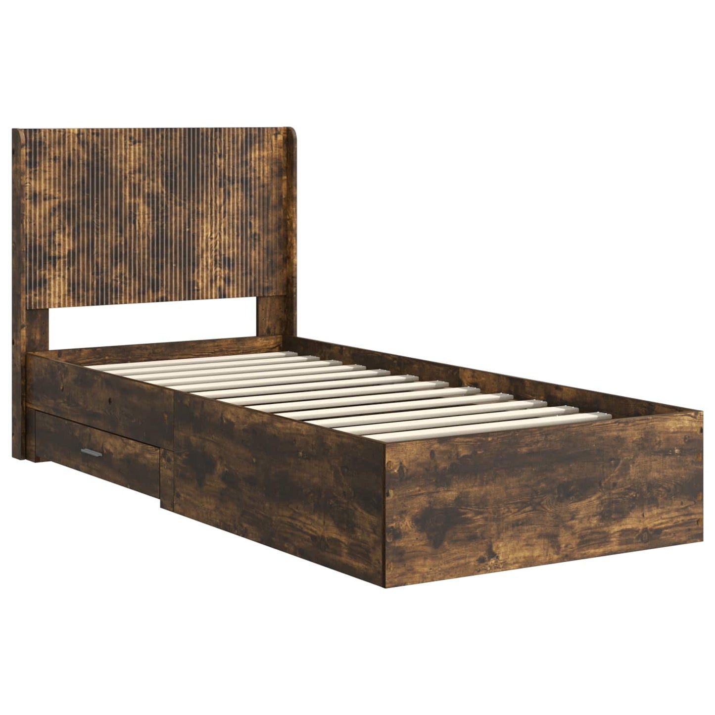 Bed Frame with Storage and Headboard Smoked Oak 75 x 190 cm
