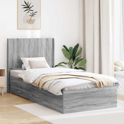 Bed Frame with Storage and Headboard Grey Sonoma 75 x 190 cm