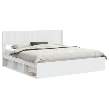 Bed Frame with Storage and Headboard White 200 x 200 cm