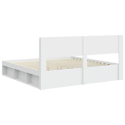 Bed Frame with Storage and Headboard White 200 x 200 cm