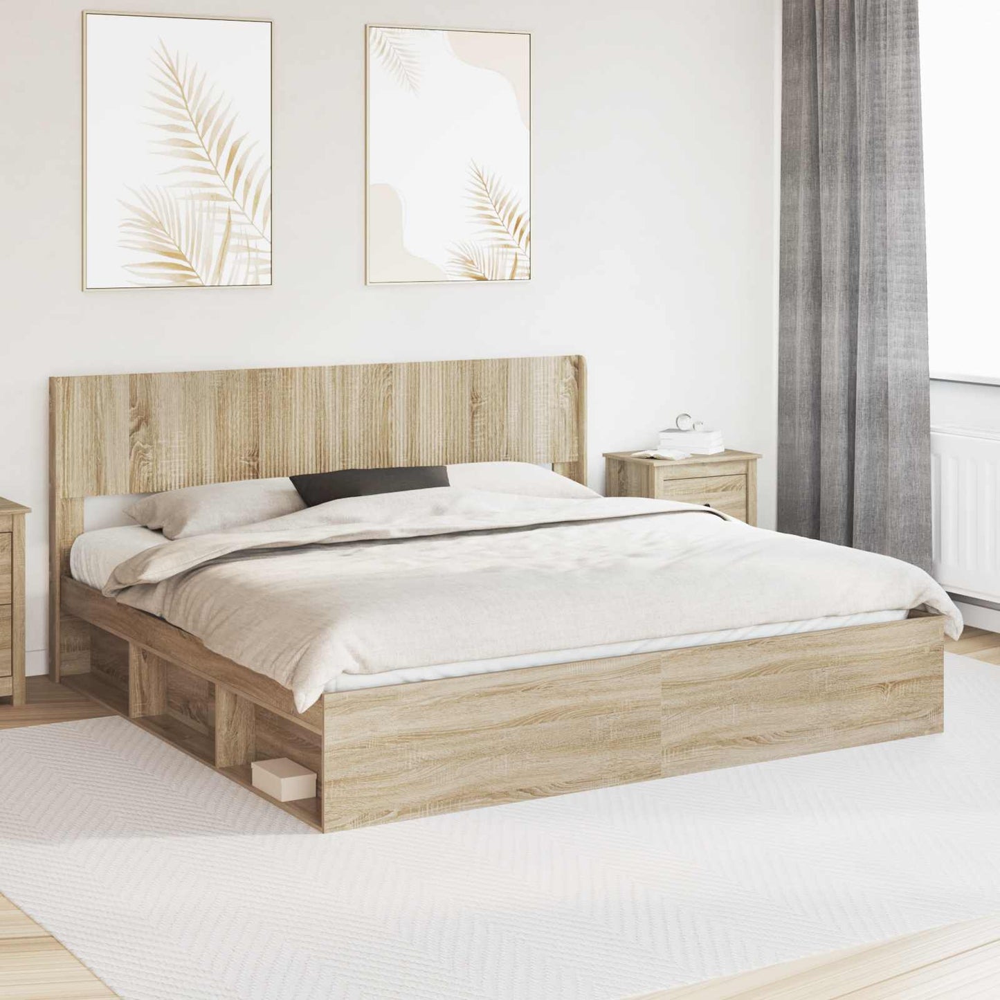 Bed Frame with Storage and Headboard 2 pcs Engineered Wood