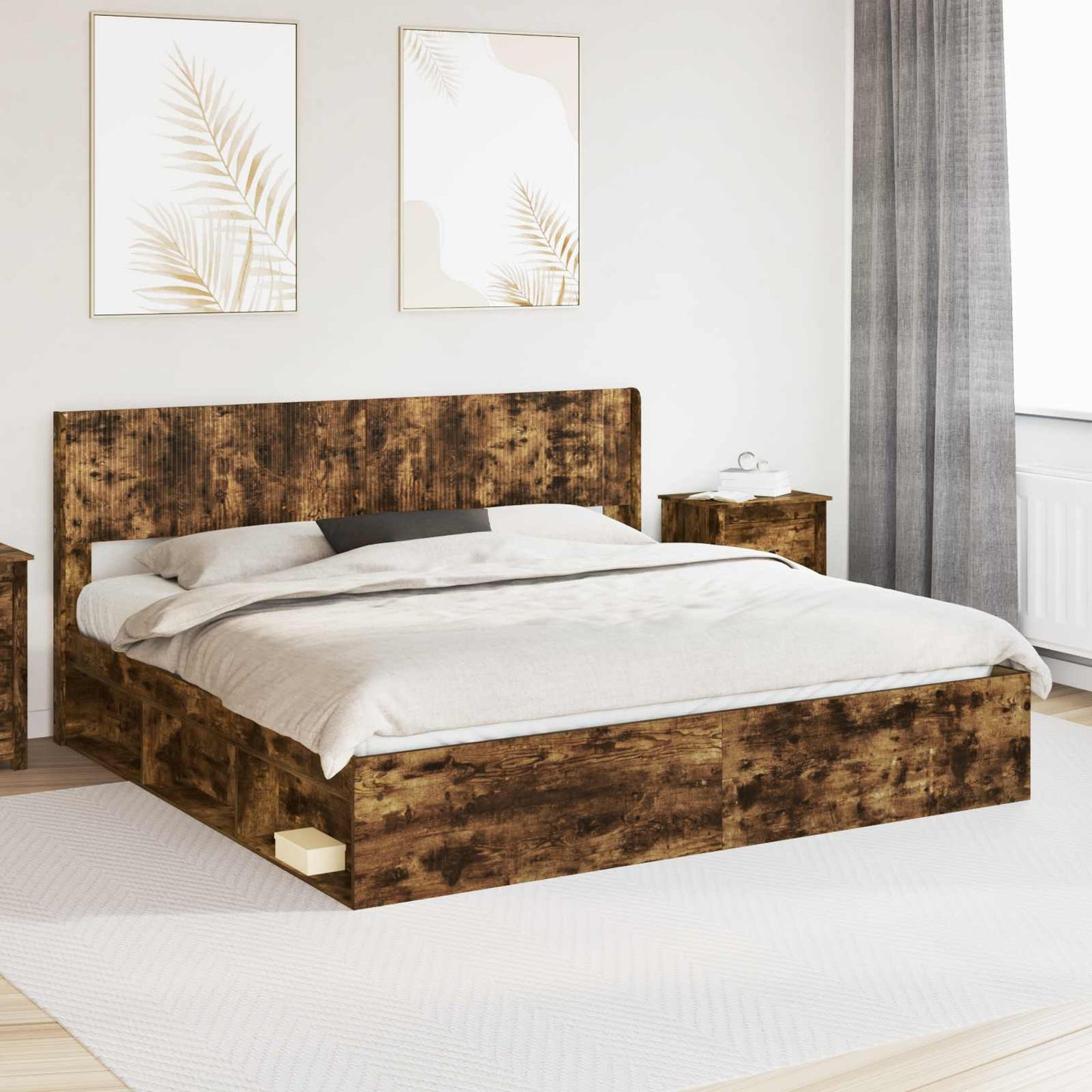 Bed Frame with Storage and Headboard 2 pcs Engineered Wood