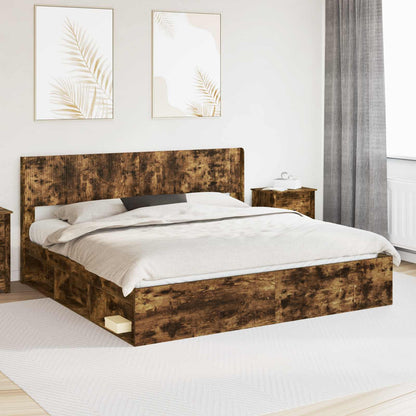 Bed Frame with Storage and Headboard 2 pcs Engineered Wood