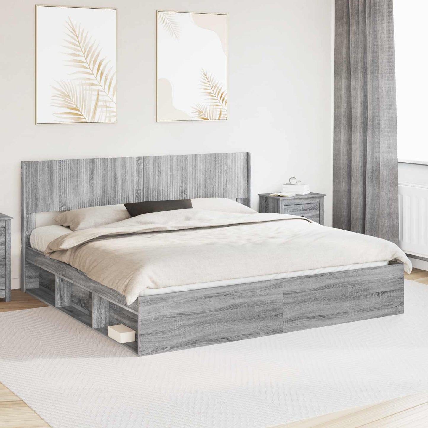 Bed Frame with Storage and Headboard 2 pcs Engineered Wood